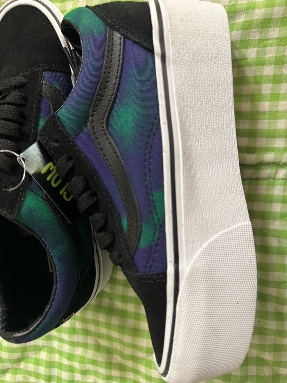 Vans Platform Sneakers in Black with Blue-Green Tie-Dye; never worn